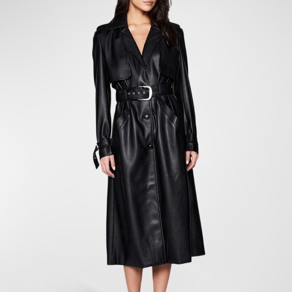 NWT $229 BARDOT Faux Leather Trench Coat in Black - Size Medium!